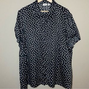 Cato Blouse Top Women’s 26/28 Black White Polka Dots Button Front Short Sleeve